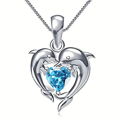 Collar Gemelos Corazón Oceánico | Oro Blanco