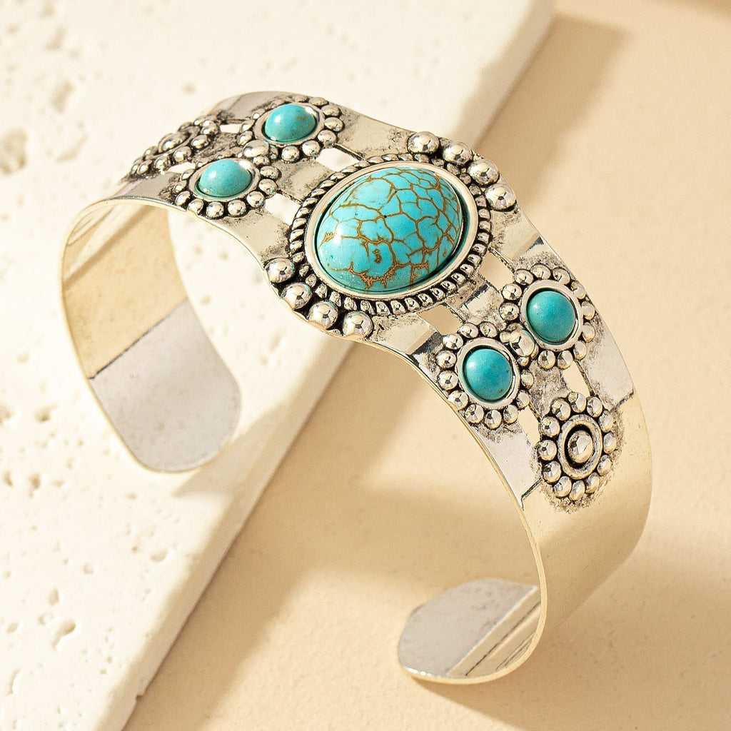 Pulsera Cuff Turquesa Seren | Oro Blanco