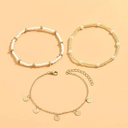 Set 3 Tobilleras por Capas Coastal Charm | Oro