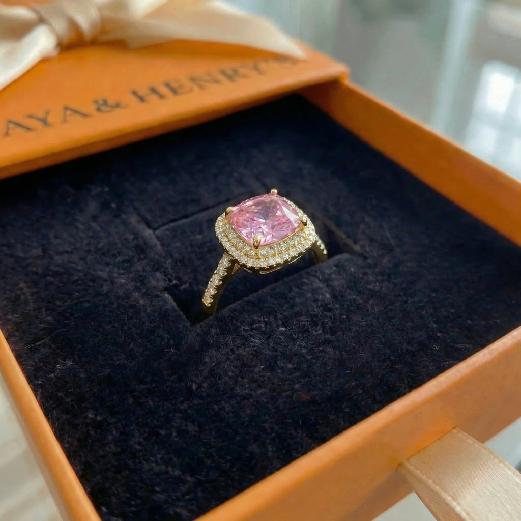 Anillo Cojín Zafiro Rosa | Oro