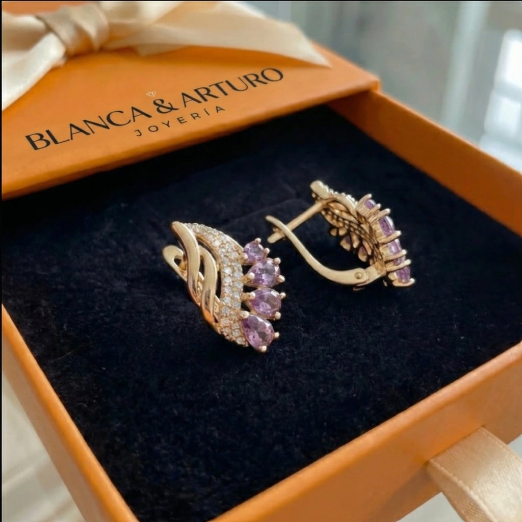 Nyvella Violet Feather Earrings | Rose Gold